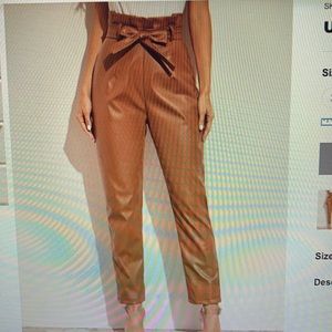 Paper bag faux leather pants